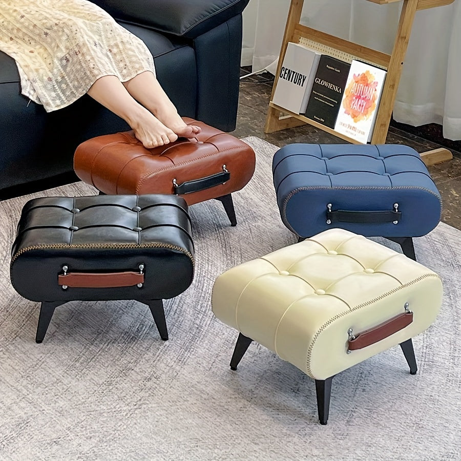 Stylish Leather Stool Oil Wax Finish Low Footstool Pro