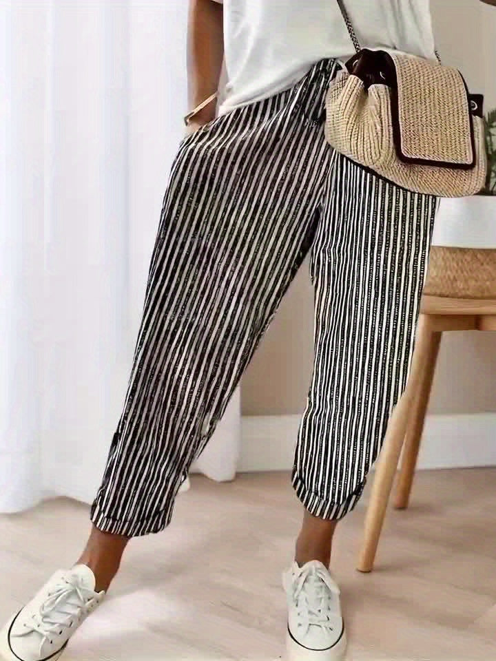 Two Pack Striped Casual Polyester Pants All Season Wear