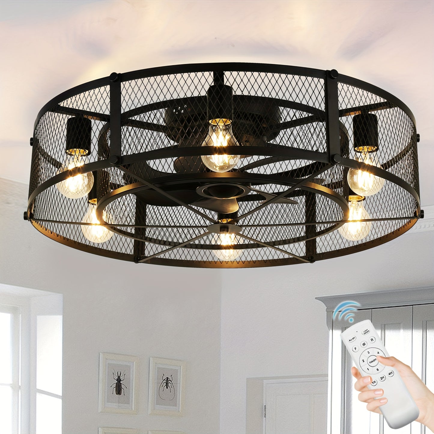 Industrial Ceiling Fan with Light and Remote Control for Spaces