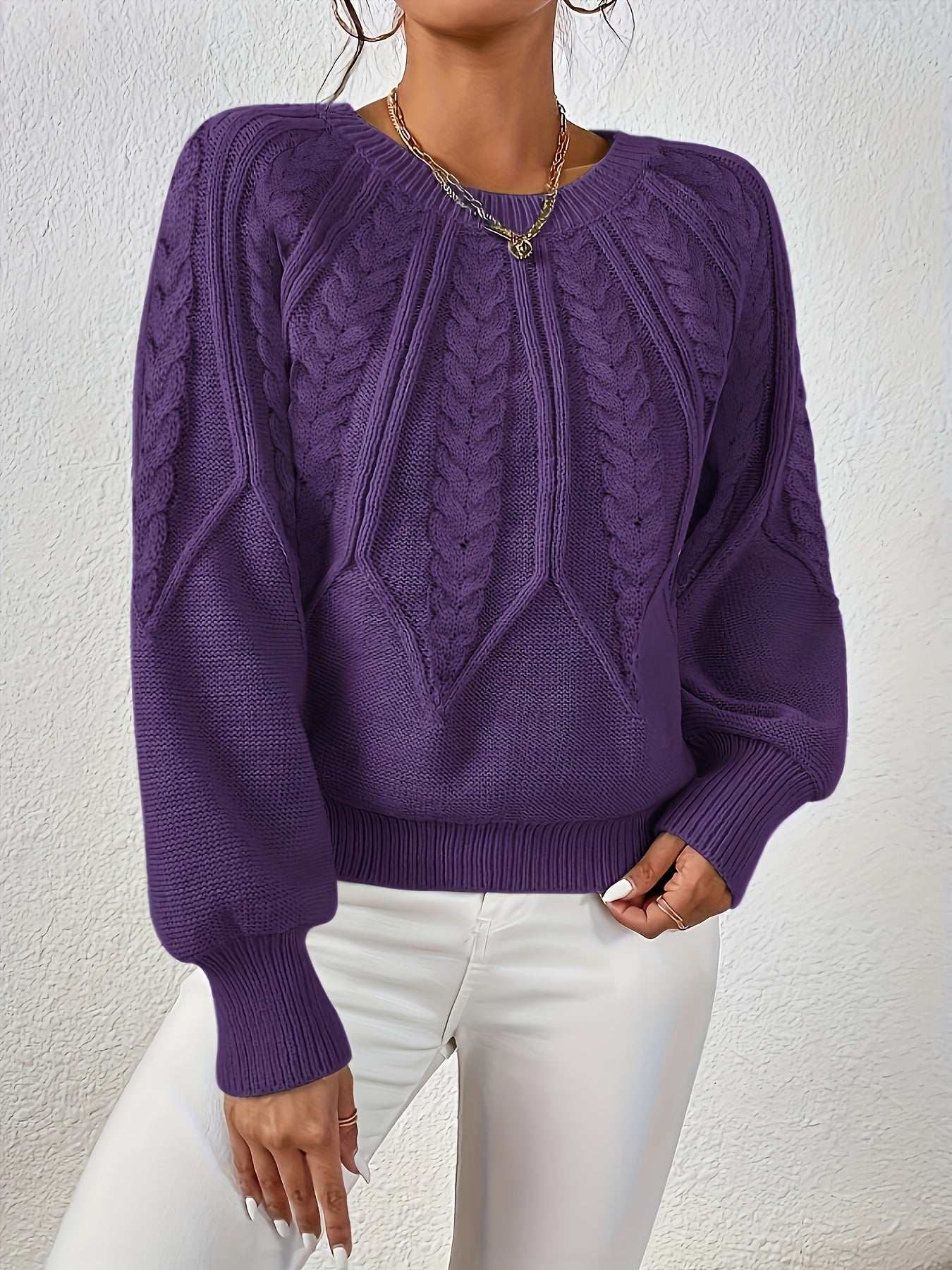 Womens Elegant Round Neck Sweater Solid Knitwear For Fall