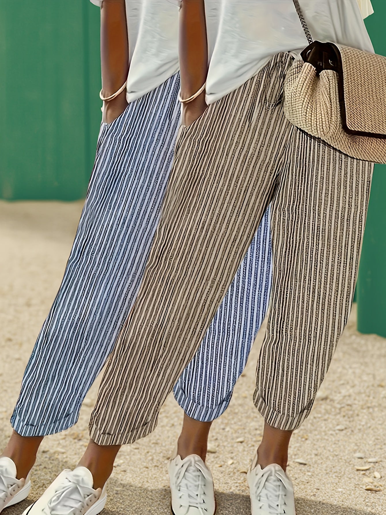 Two Pack Striped Casual Polyester Pants All Season Wear