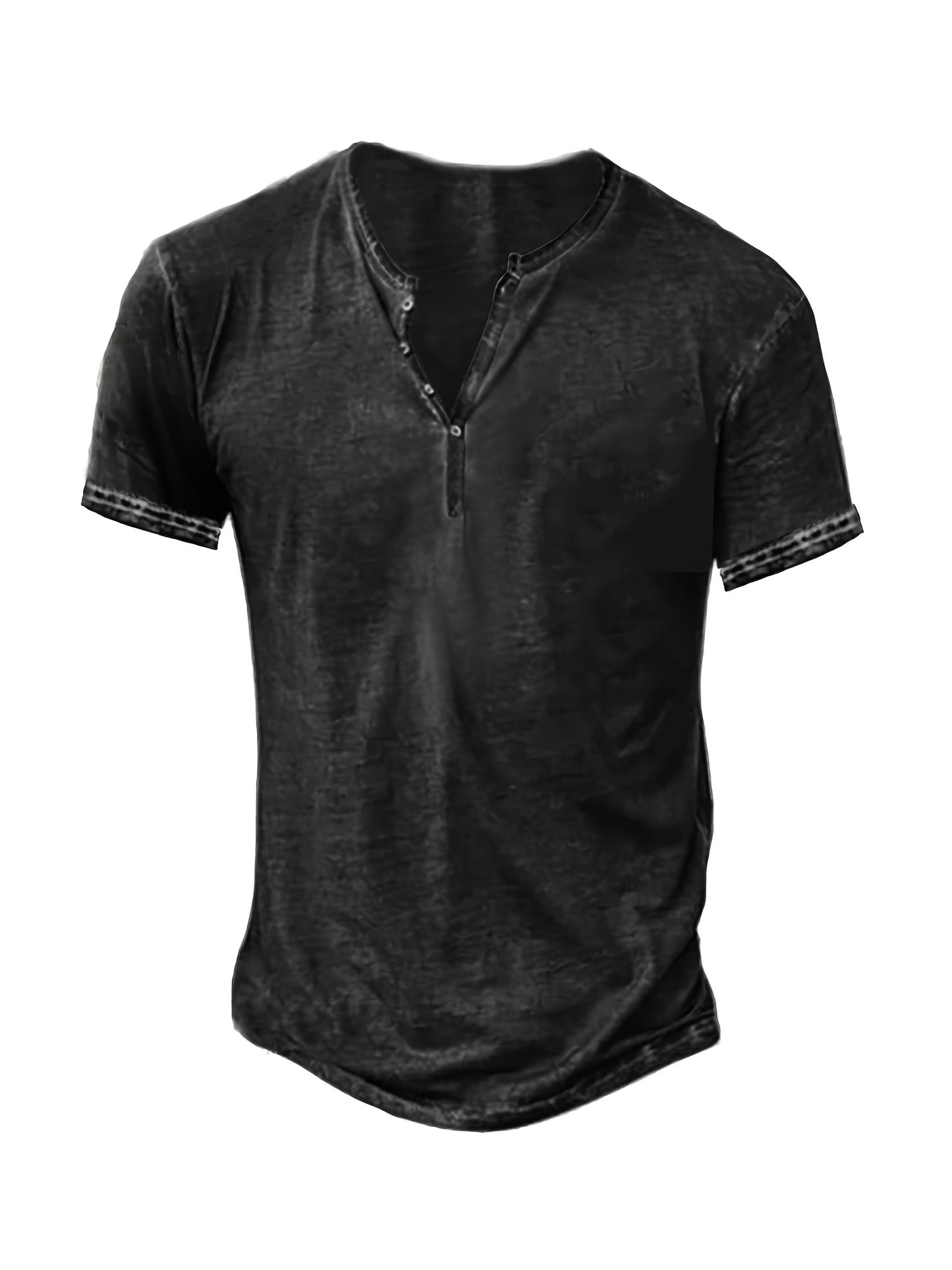 Mens Distressed Henley Shirt Short Sleeve Cotton Slim Fit
