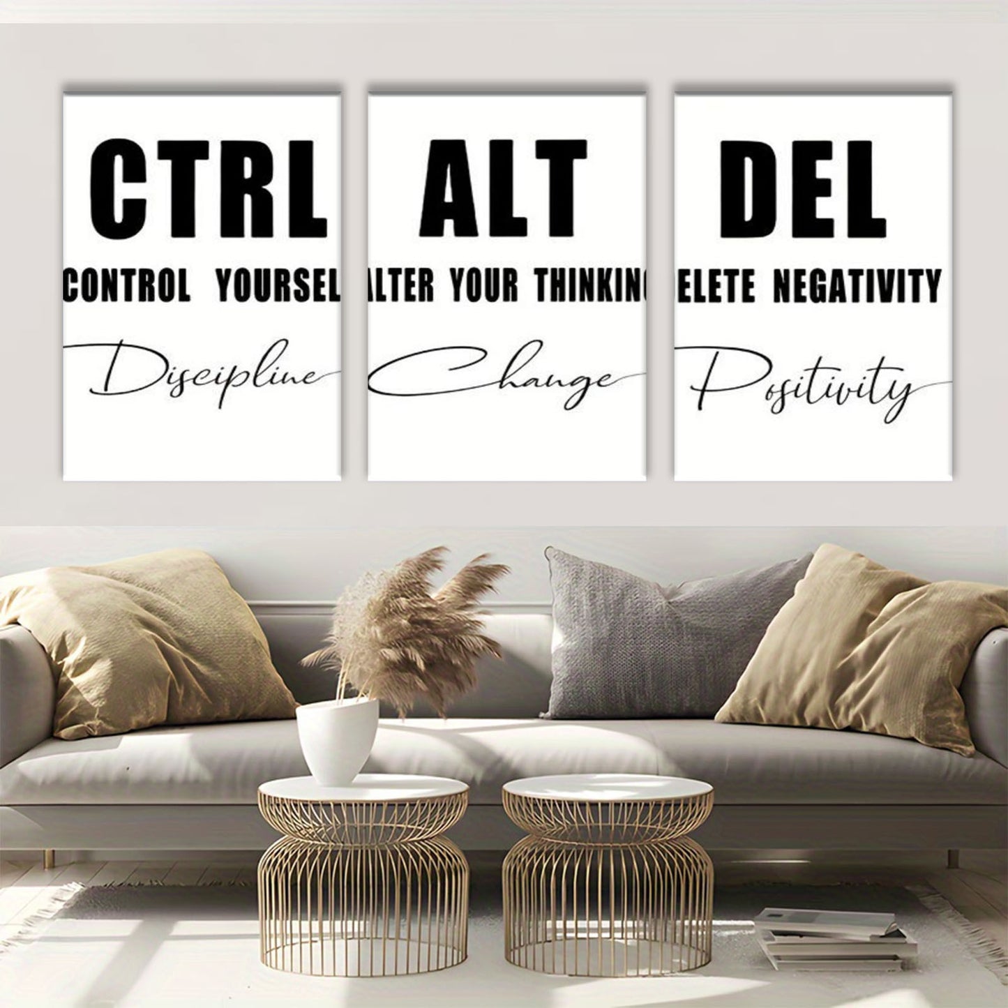 Wrapped Wood Frame Abstract Wall Art Trio Positive Quotes