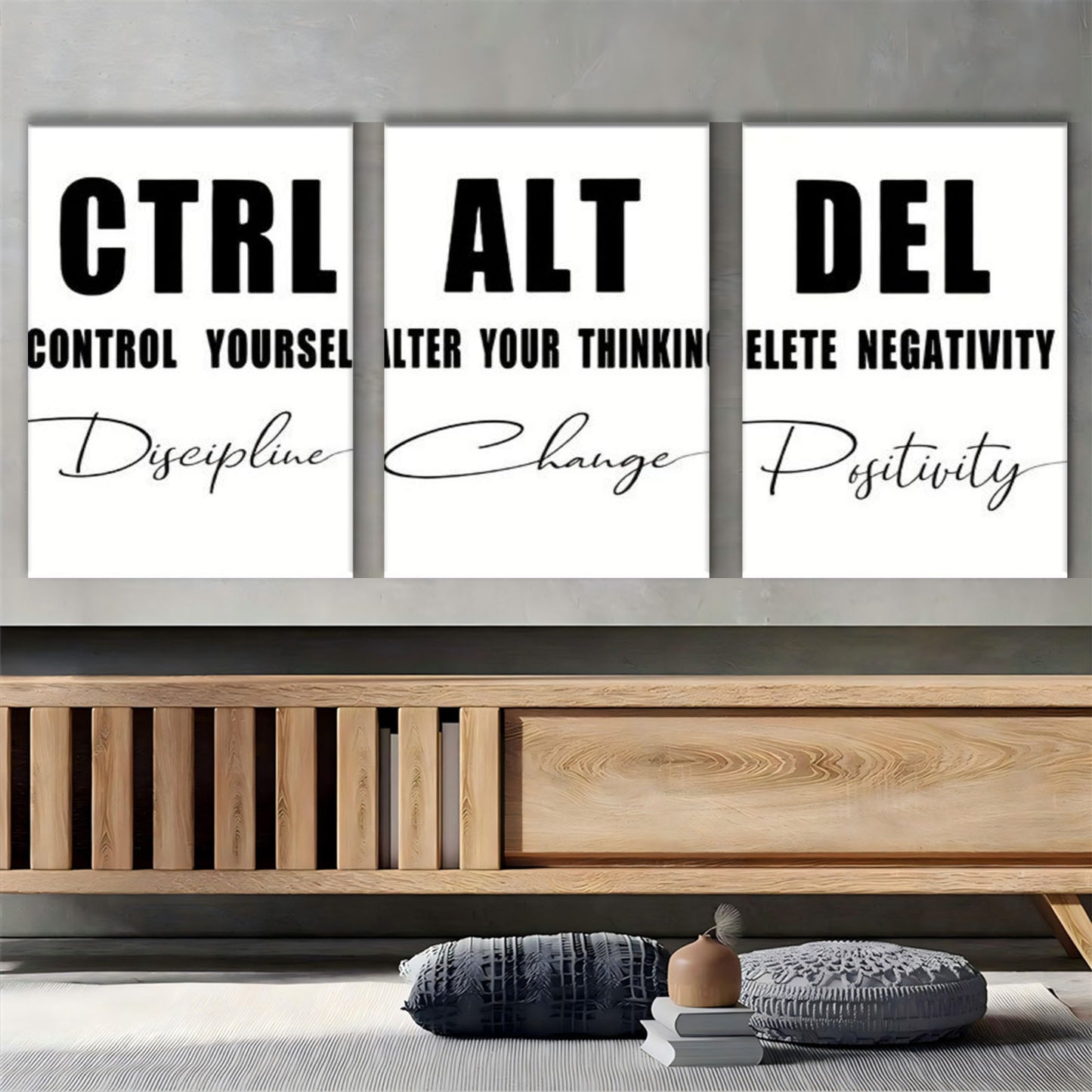 Wrapped Wood Frame Abstract Wall Art Trio Positive Quotes