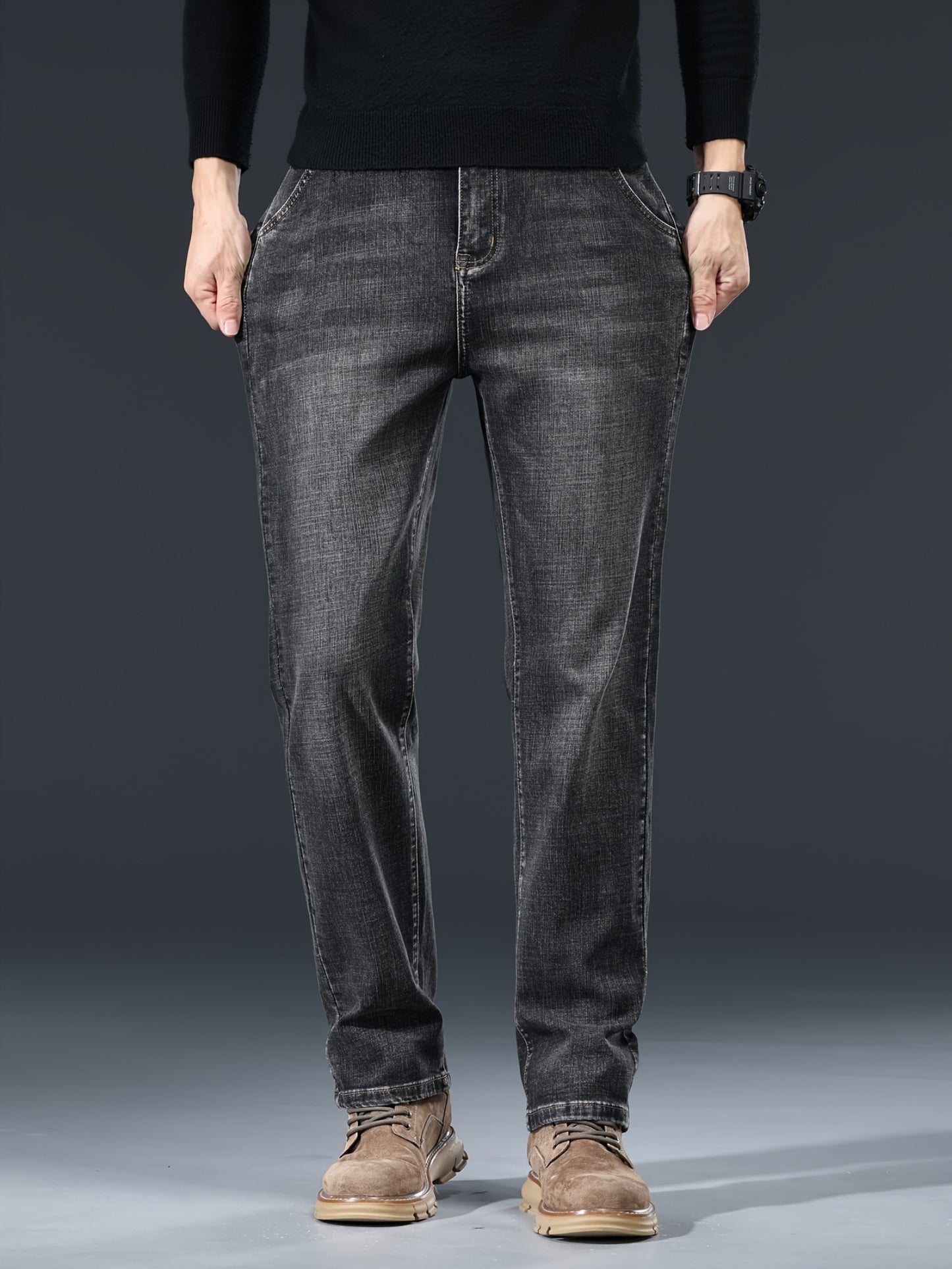 Men's Loose Fit Jeans Washed Denim Casual Straight Pants