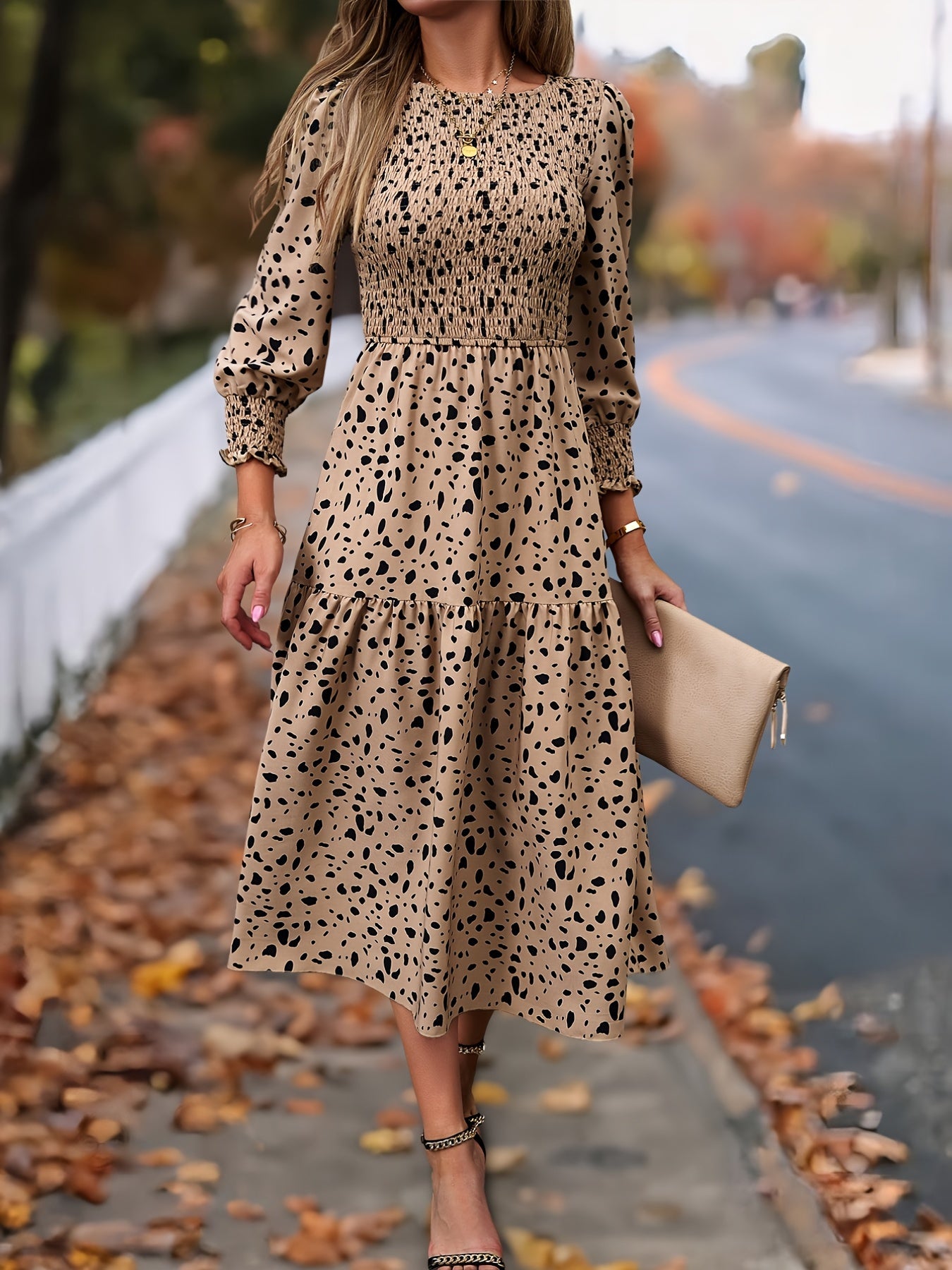 ZAFUL Leopard Print Elegant Dress With Long Sleeves
