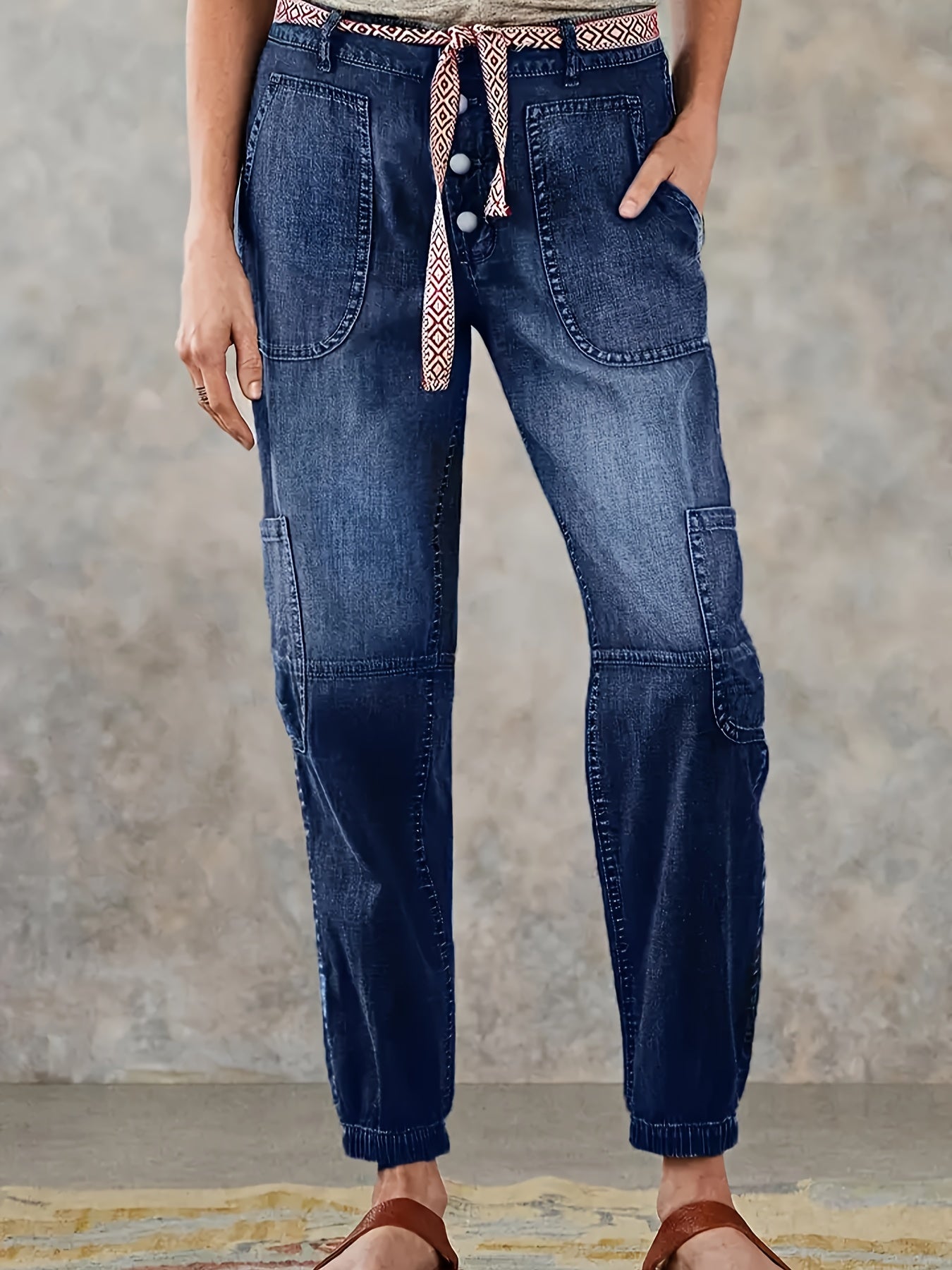 HME Womens Vintage Cargo Jeans Stretch Cropped Denim