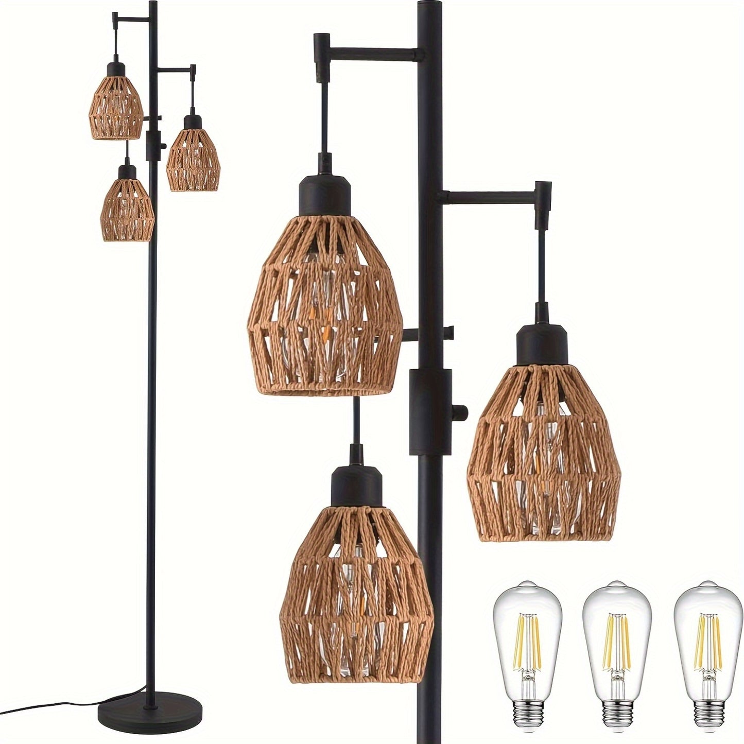 Boho Rattan Tree Floor Lamp With Dimmable Adjustable Lighting