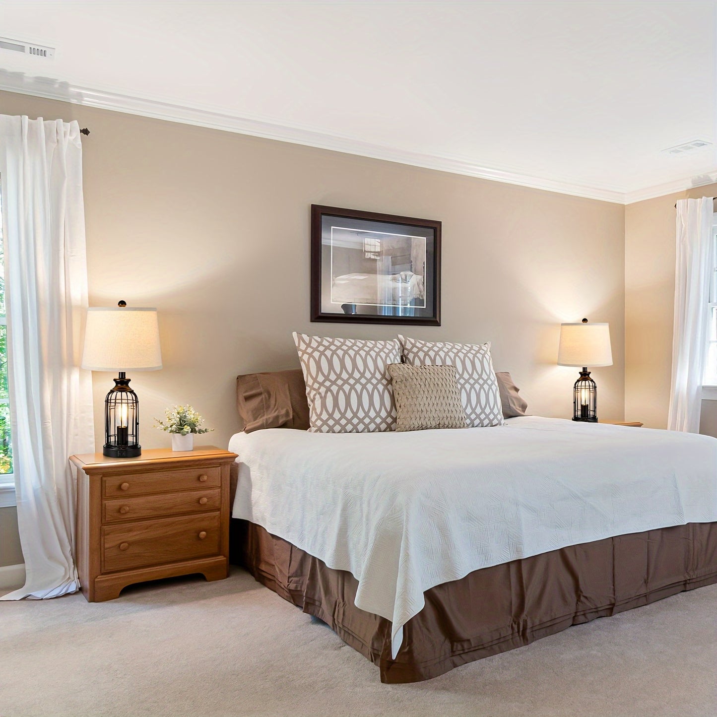 Farmhouse Table Lamps Set with Touch Control and USB Ports