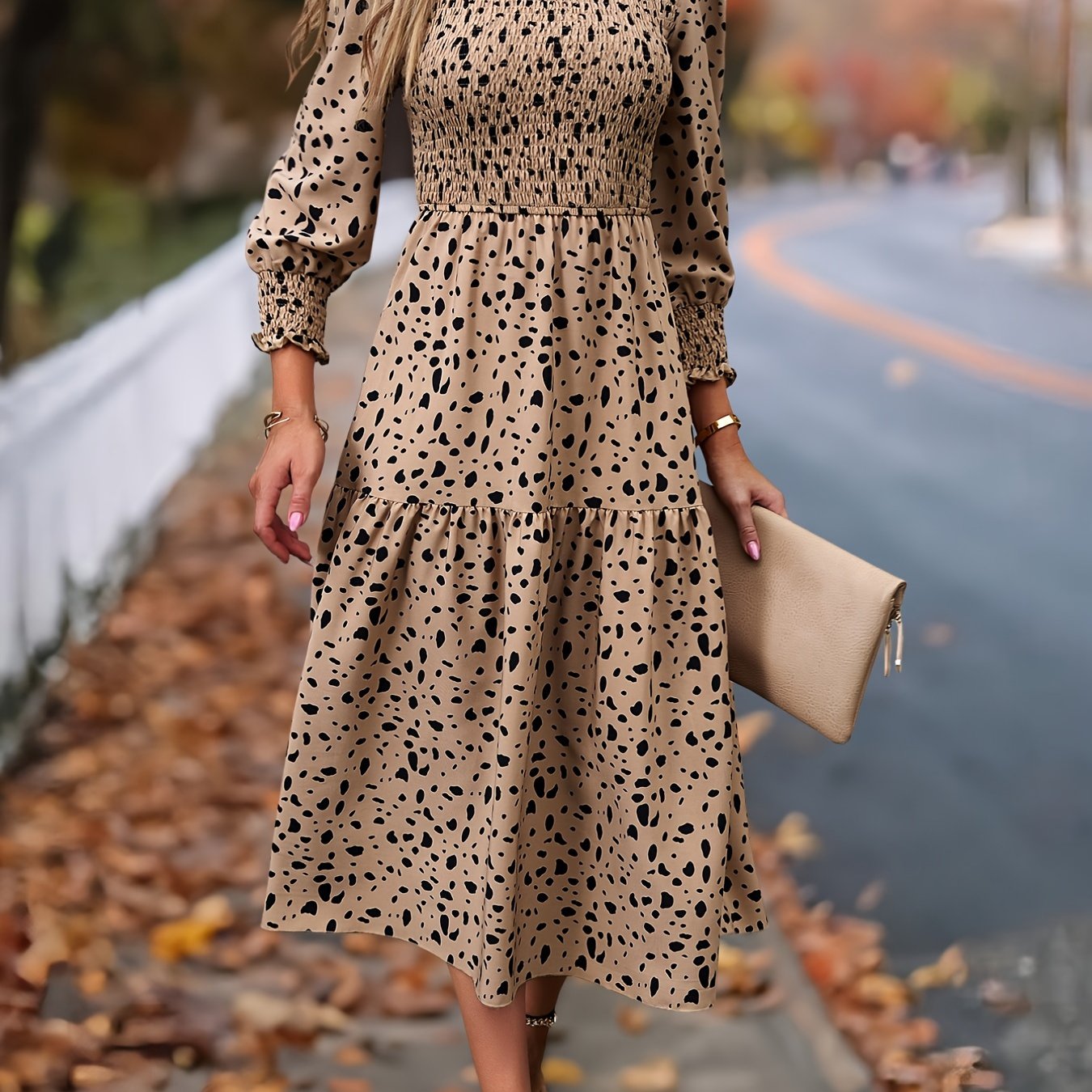 ZAFUL Leopard Print Elegant Dress With Long Sleeves
