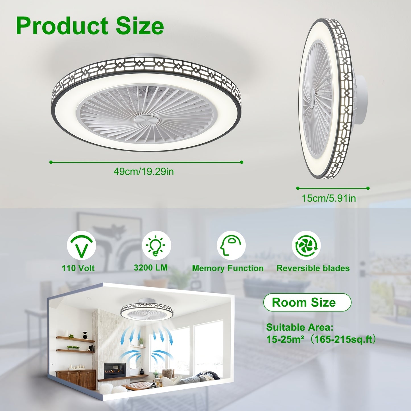 Modern LED Ceiling Fan with Adjustable Light and Reversible Airflow