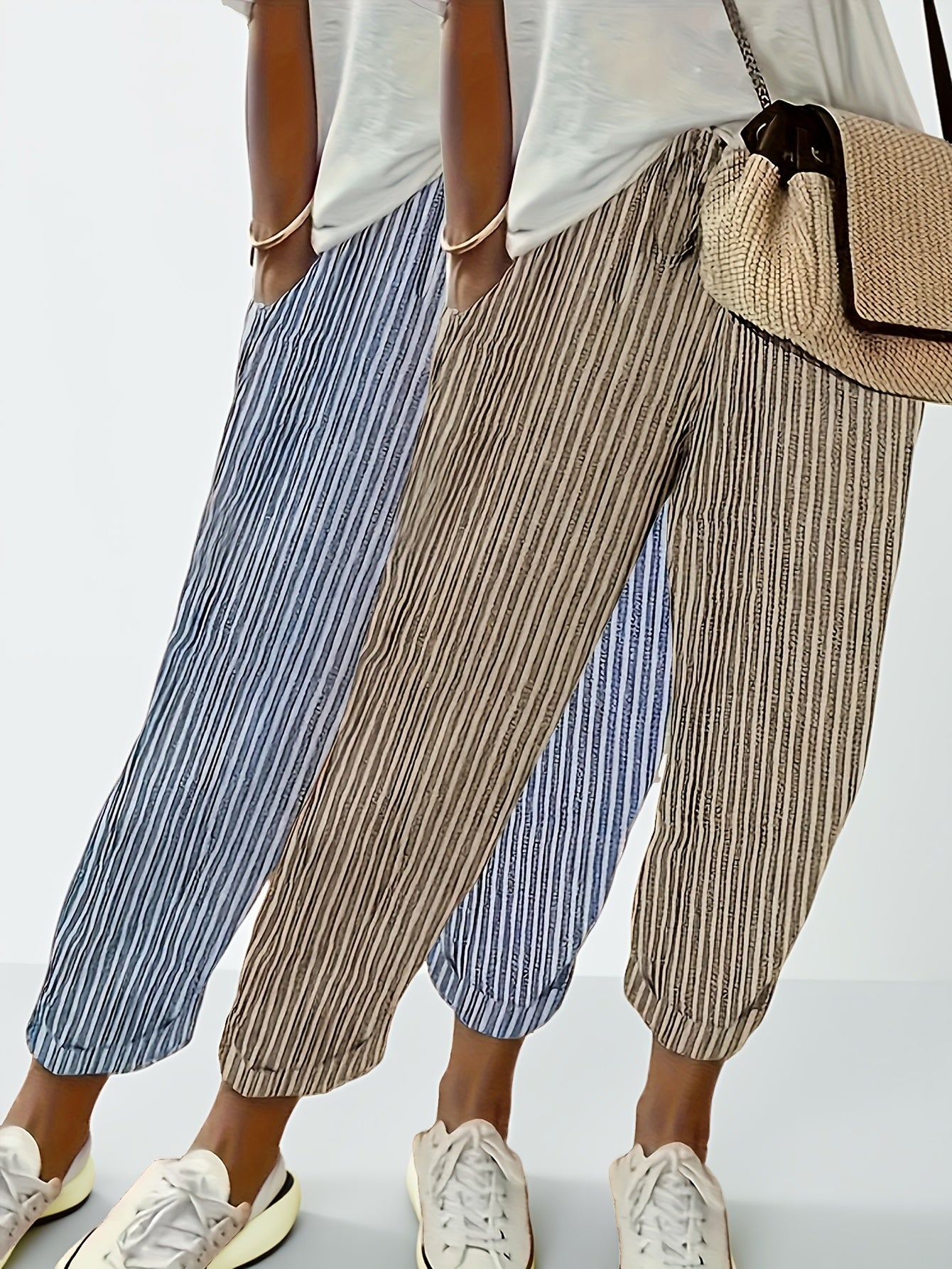 Two Pack Striped Casual Polyester Pants All Season Wear