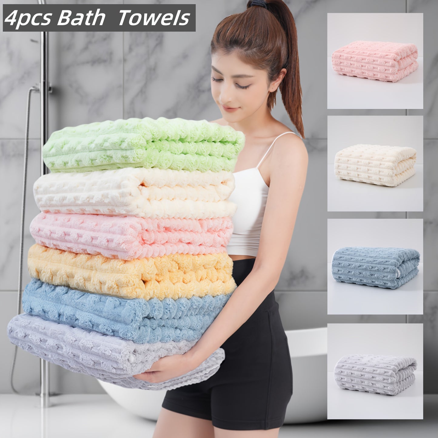 Super Soft Quick-Dry Waffle Weave Bath Towels - 4 Pack