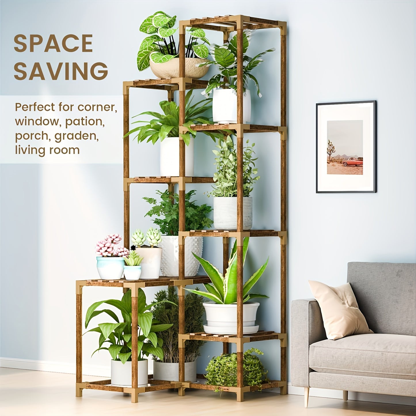 Multi-Tiered Wooden Plant Stand for Indoor and Outdoor Decor