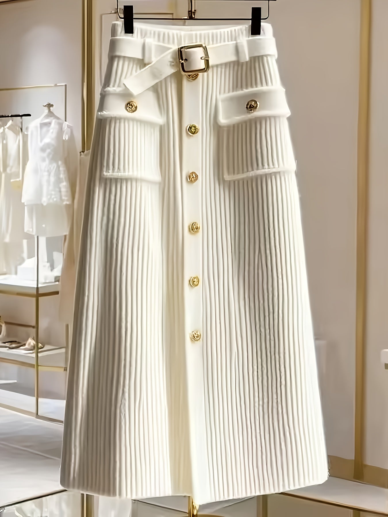 Elegant White Midi Skirt High Waist For Women Spring