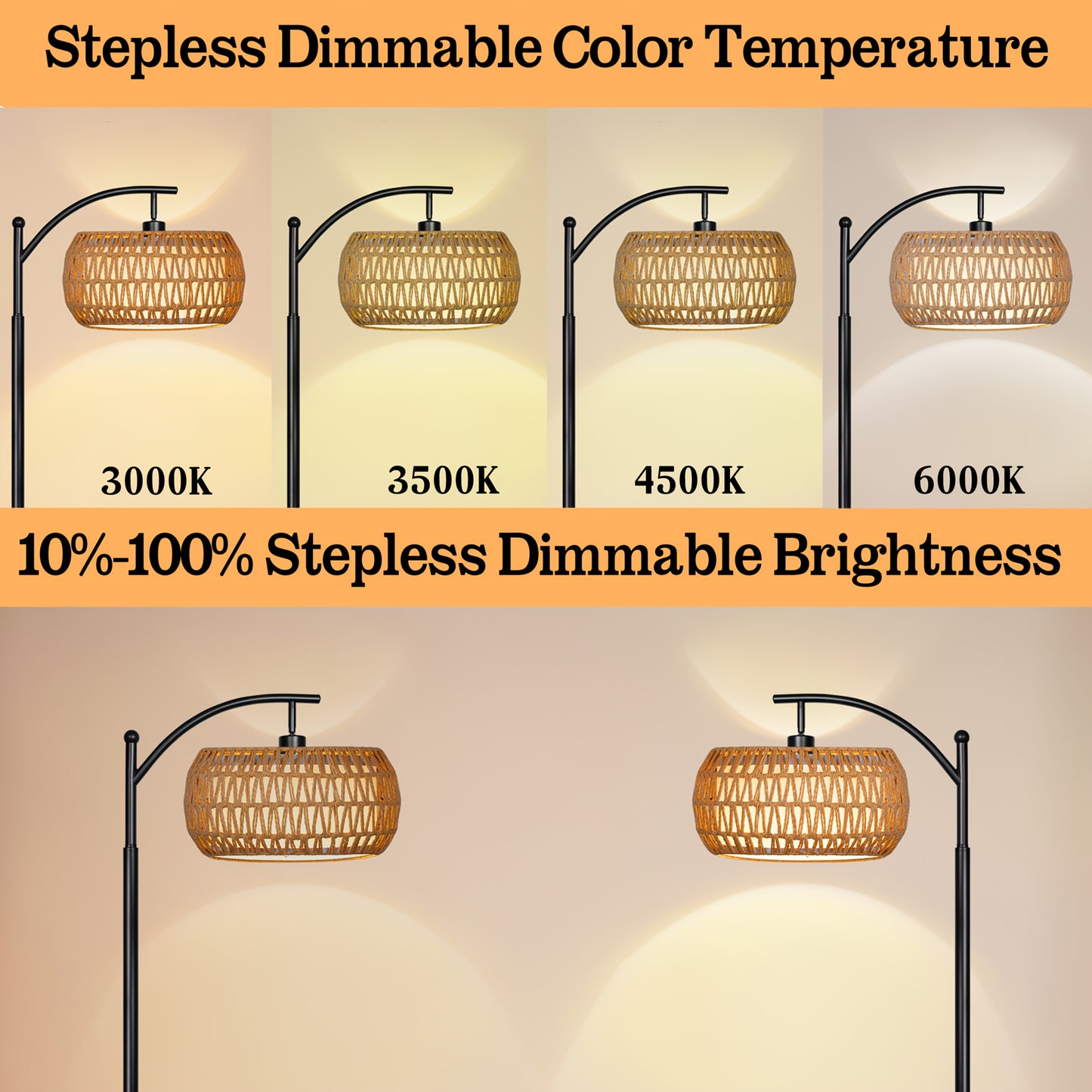 Modern Farmhouse Dimmable Floor Lamp with Remote Control